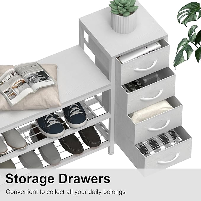 EXOTICA 3-Tier Shoe Storage Bench White Entryway Shoe Rack - Image 3