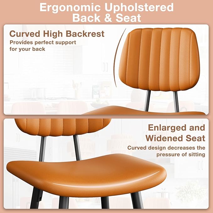 24-Inch Leather Bar Stools Set of 2, Counter Height Barstools - Image 3