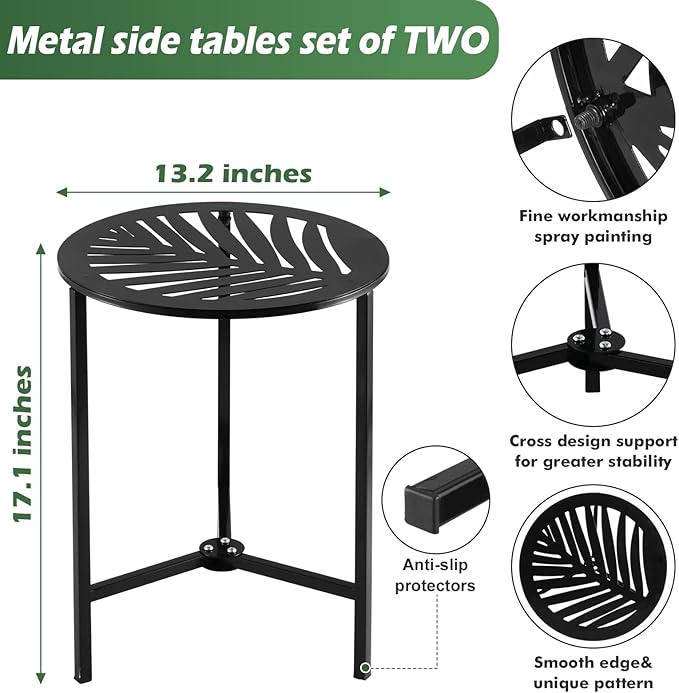 2 Packs 13" Metal Outdoor Side Tables Small Black Outside End Table - Image 3