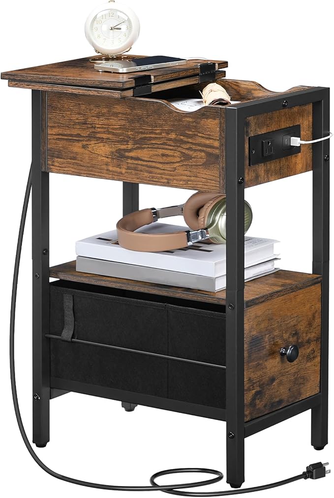 HOOBRO End Table with Charging Station, Flip Top Narrow Side Table with Storage - Image 8