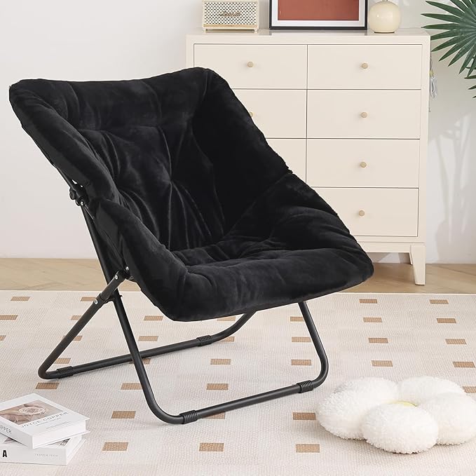 Saucer Chair, Comfy Bedroom Chairs, Oversized Folding Faux Fur Chair, Foldable - Image 8