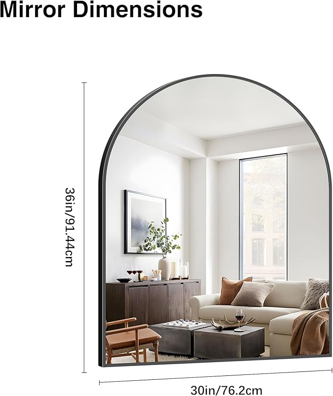 Black Arch Mirror, 30’’x36’’ Black Mirror - Image 7
