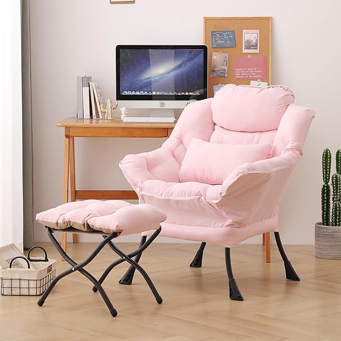 Lazy Chair with Ottoman, Modern Accent Chair with Lumbar Pillow, Comfy Chairs by DreamNookCozyLivingThoughtfulDesign
