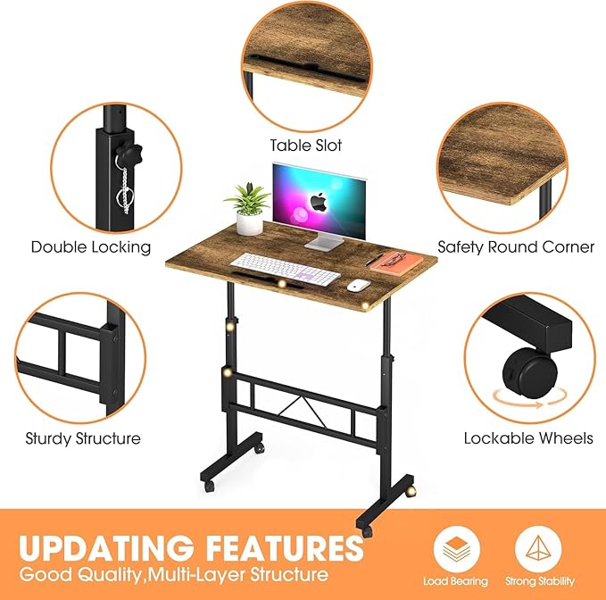 Klvied Small Standing Desk Adjustable Height, Mobile Table - Image 6