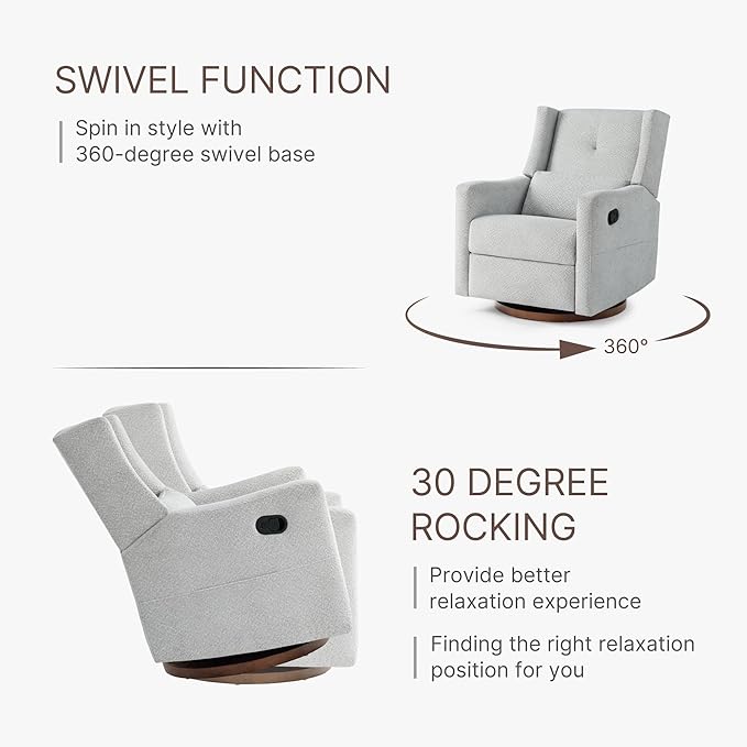 Upholstered Recliner Swivel Glider Nursery Chair Reclining Performance Fabric - Image 7