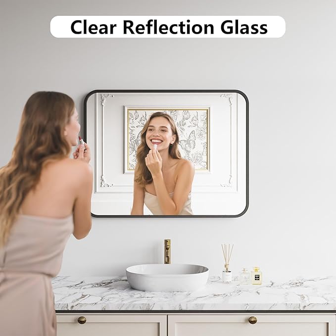Bathroom Mirror, 28X36 Inch Black Metal Framed Mirror - Image 2