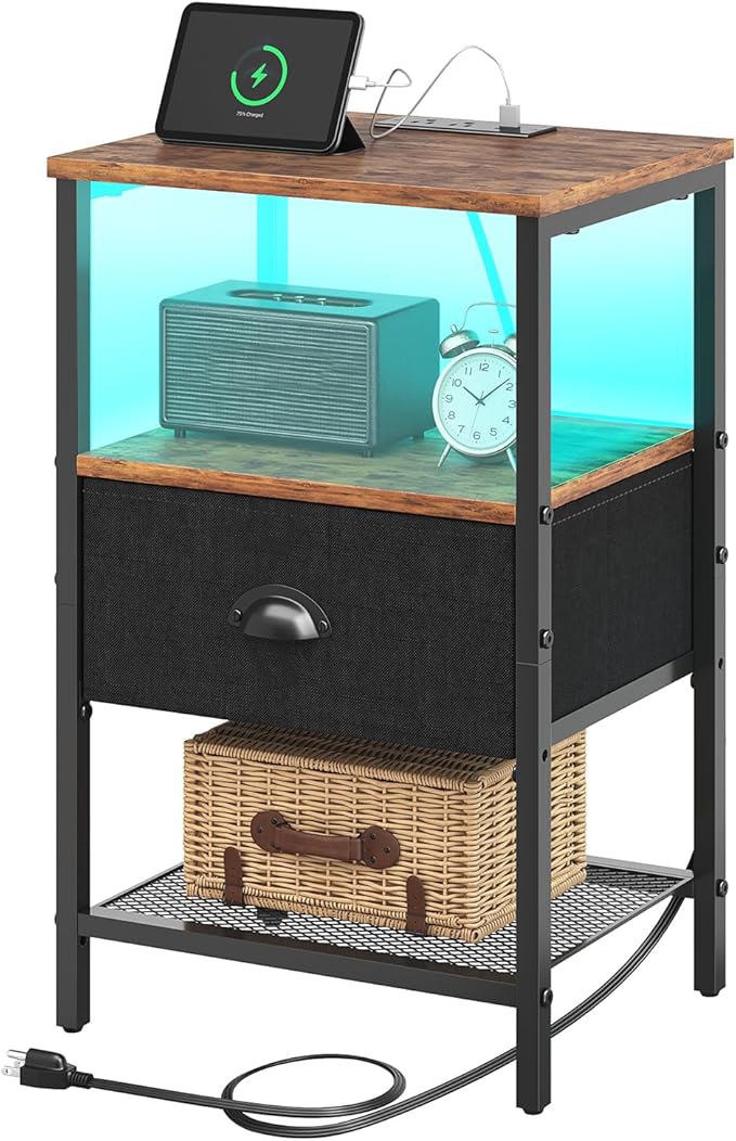 Sthmec Nightstands with Charging Station, LED Bedside Tables with Charging by Unknown