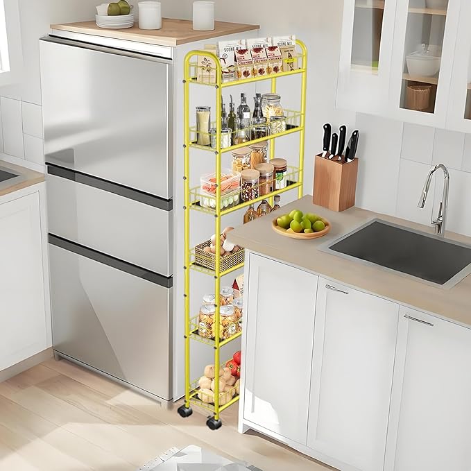 6-Tier Slim Storage Cart with Wheels, 6in Narrow Rolling Shelf, Sturdy Slim - Image 2