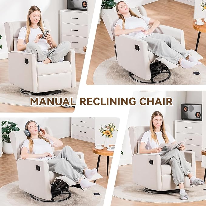 COMHOMA Rocking Recliner Chair, Swivel Glider Reclining Single Sofa Manual - Image 6