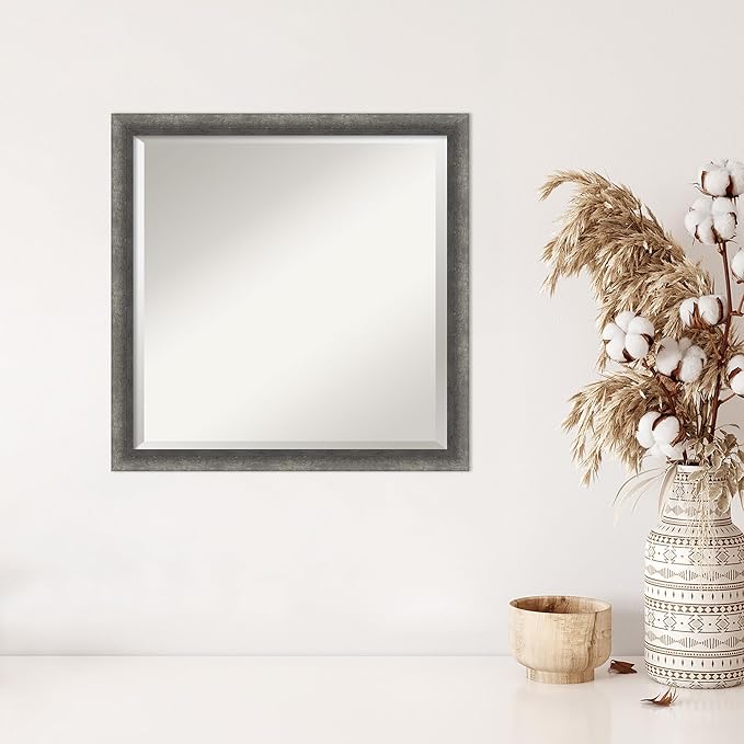 Amanti Art Grey Wall Mirror 22x22 Burnished Concrete Narrow Square Bathroom - Image 5