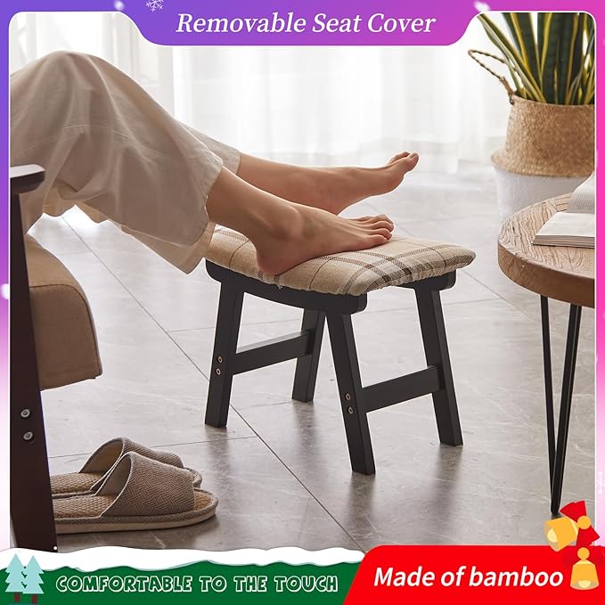 Foot Stool, Bamboo Small Sofa Foot Rest Under Desk, Extra Seating - Image 3
