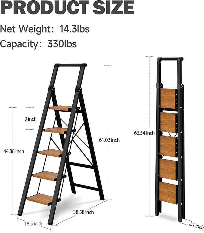 5 Step Ladder, Lightweight Folding Step Stool - Image 6