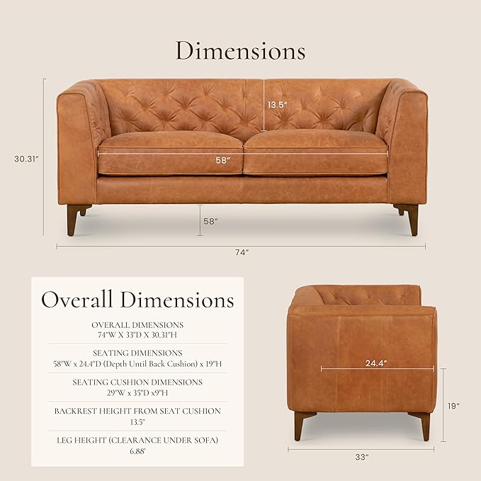 POLY & BARK 74” Essex Apartment Leather Couch - Image 2