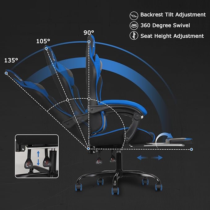 Gaming Chair with Linkage Armrest & Footrest, High Back Video Gaming Chair - Image 5