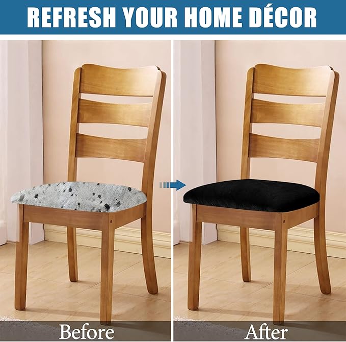 Smiry Velvet Seat Covers for Dining Room Chair Set of 6, Stretch Fit Removable - Image 5