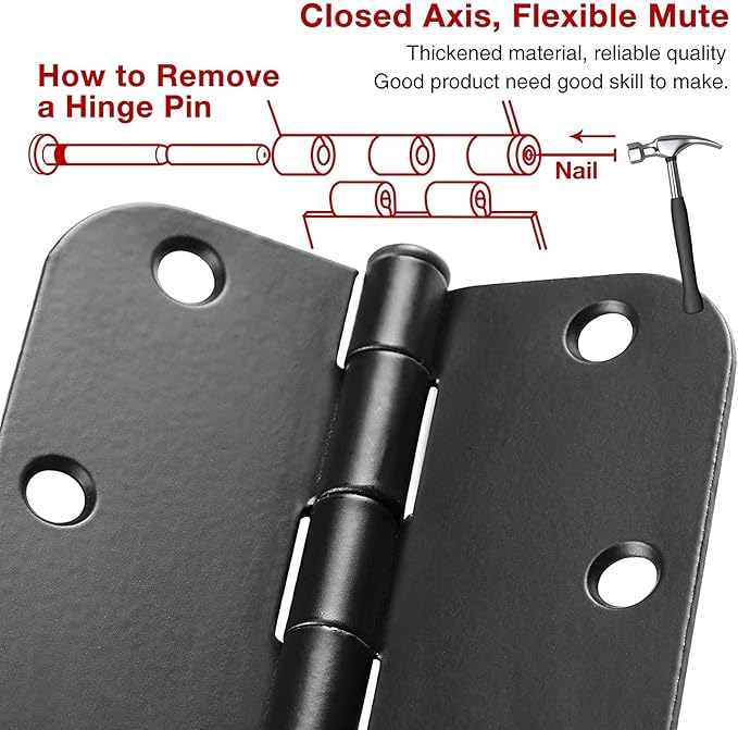 24 Pack Matte Black Door Hinges 3.5 x 3.5 Inch Interior 3 1/2 Inch Door Hinges - Image 2