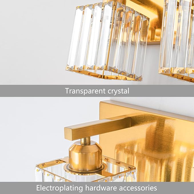 Modern Bathroom Vanity Light 2-Lights Gold Crystal Bathroom Wall Light Vanity - Image 5