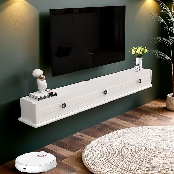 Pmnianhua High Gross Floating TV Stand, 74″ Solid Wood Wall Mounted TV Console - Image 5