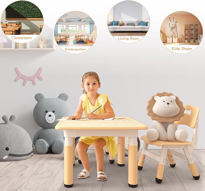GarveeHome Kids Table and 2 Chairs Set, Height Adjustable Toddler Table and - Image 8