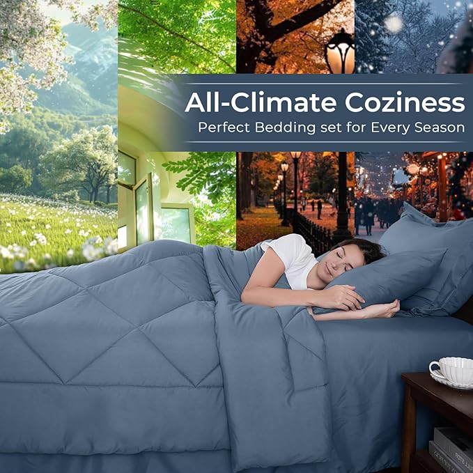 HEVUMYI Dusty Blue Queen Comforter Set - Image 3