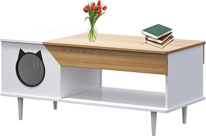 GAOMON White Coffee Table 45'' Cat Living Room Tables - Image 4