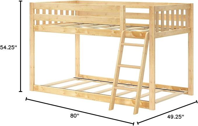 Max & Lily Fundamental Twin Low Bunk Bed, Kids Solid Wood Modern Bed Frame - Image 2