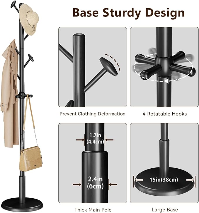 Solid Wood Coat Rack Freestanding Coat Tree - Image 4