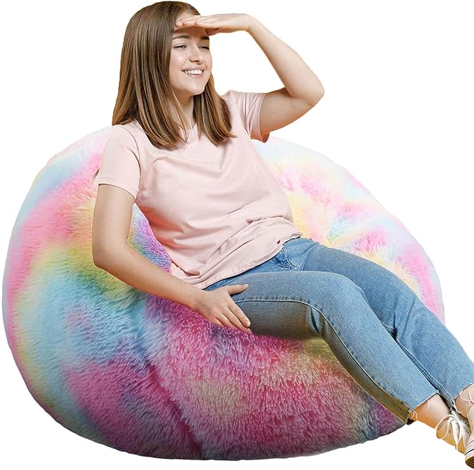 Fluffy Bean Bag Chair, 3FT Round Memory Foam Filled Bean Bag by Unknown