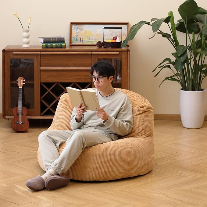 N&V Large Crescent Bean Bag Chair, Adult Size Bean Bag Sack, Foam Filling - Image 3