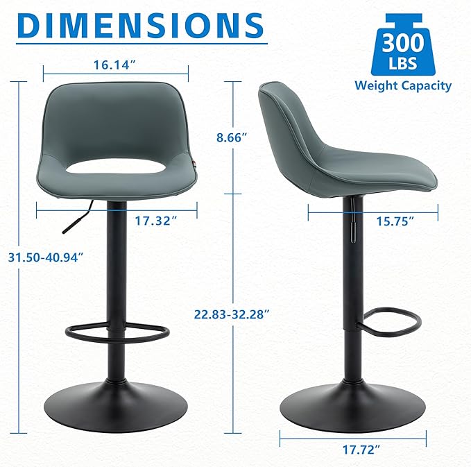 YOUNIKE Bar Stools Set of 2 Modern Swivel Barstools, Adjustable Counter Height - Image 2
