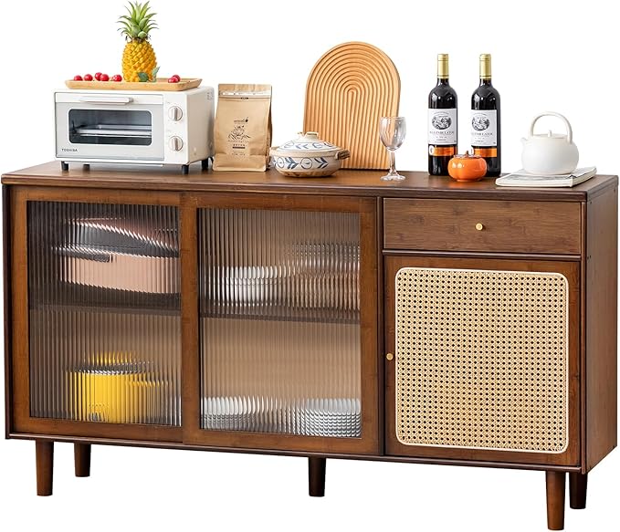 Tiita Bamboo Sideboard Buffet Cabinet, Rattan Kitchen Storage Cabinet by TiitaHome