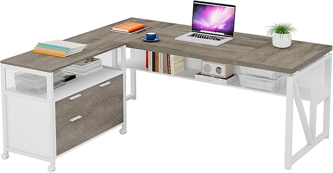Tribesigns L Shaped Desk with Drawer Cabinet, 2 Piece Home Office Furniture - Image 8