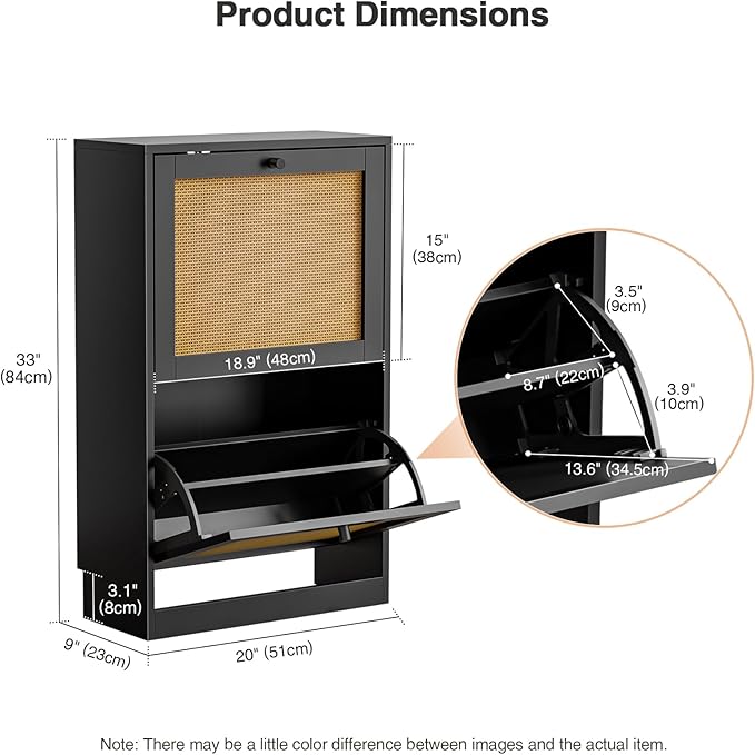 Rattan Shoe Cabinet for Entryway Slim, Entrance Shoe Cabinet - Image 2
