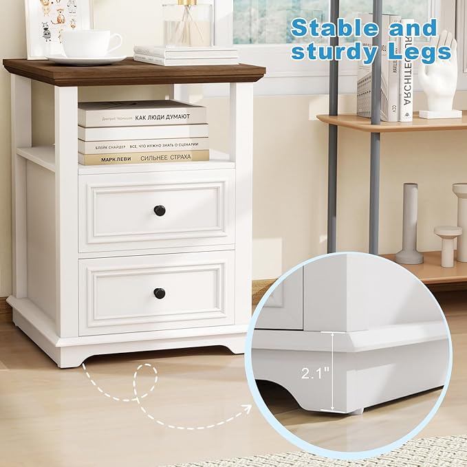 Vipbear Farmhouse Nightstand 18" White End Table - Image 7