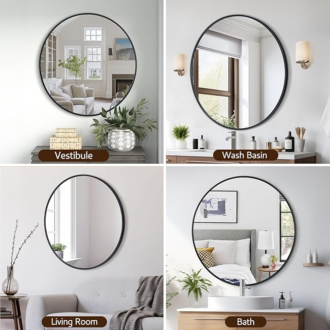30 Inch Black Round Wall Mirror, Circle Bathroom Mirror - Image 9