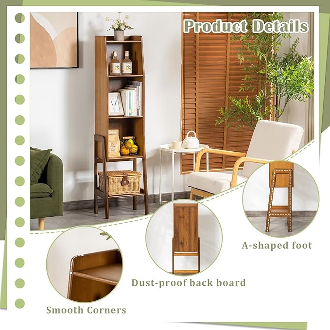 4 Tier Bamboo Bookcase, Classical Modern Bookshelf, Dispaly Shelves, Bamboo - Image 5