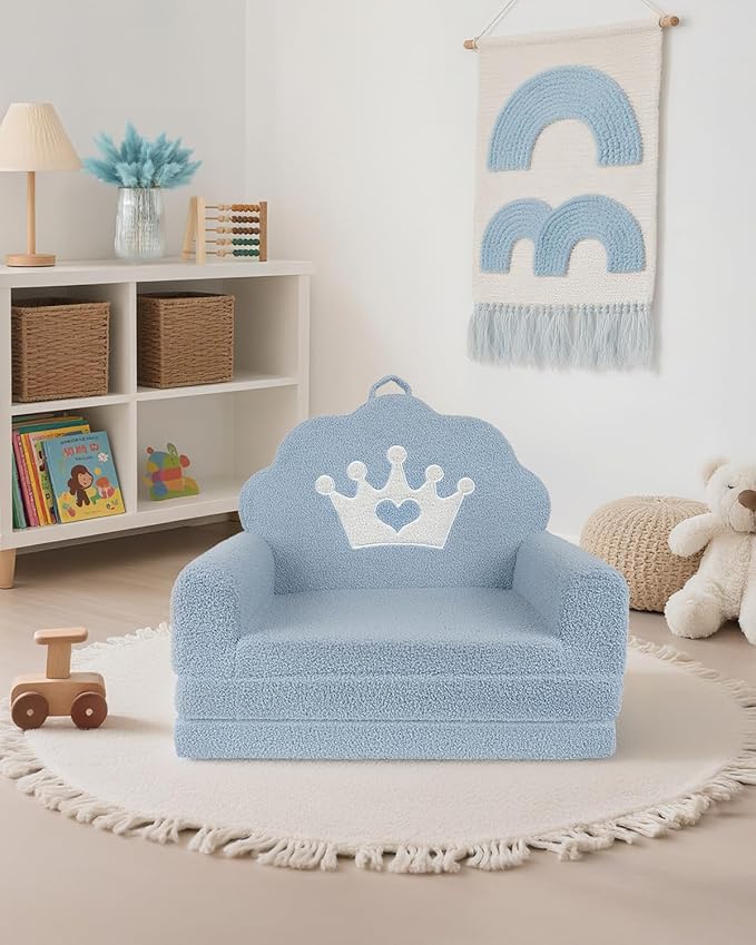 2-in-1 Kids Couch Fold Out, Soft Teddy Sherpa Toddler Couch - Image 6