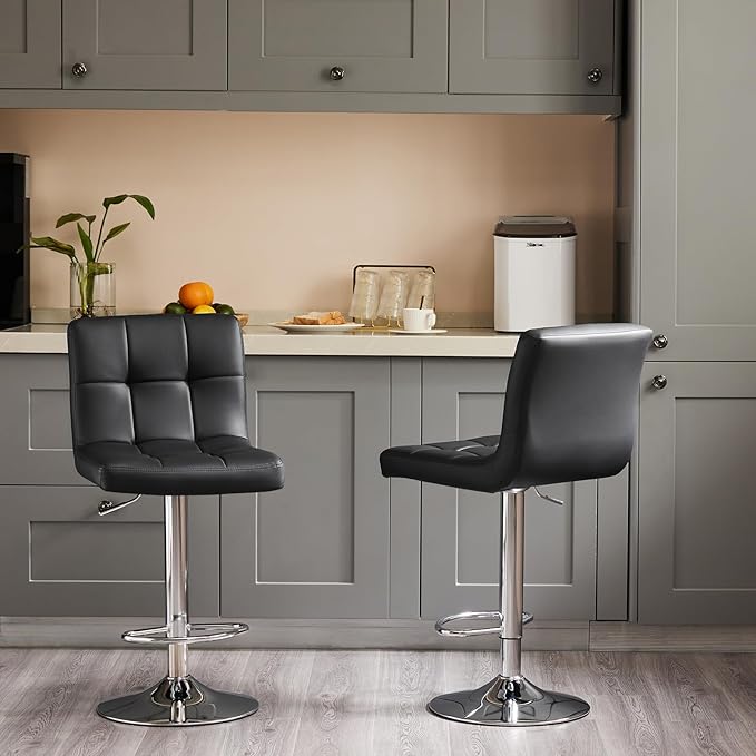 Sweetcrispy Bar Stools Set of 2, Armless PU Leather Adjustable Swivel Barstools - Image 7