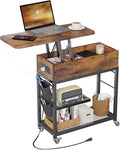 Colima Lift Top End Table with Charging Station and Wheels, Sofa Side Table by Colima