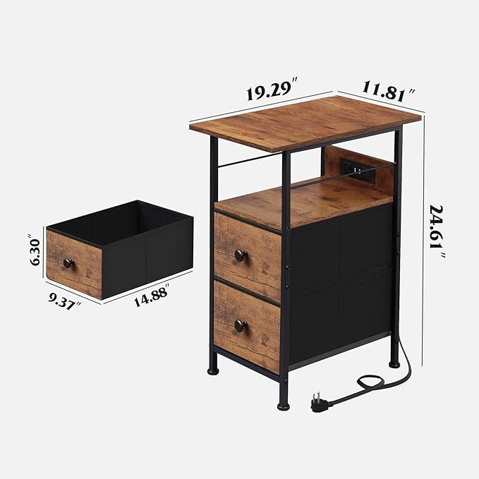 WLIVE Narrow Side Table with Charging Station, End Table with LED Lights - Image 3