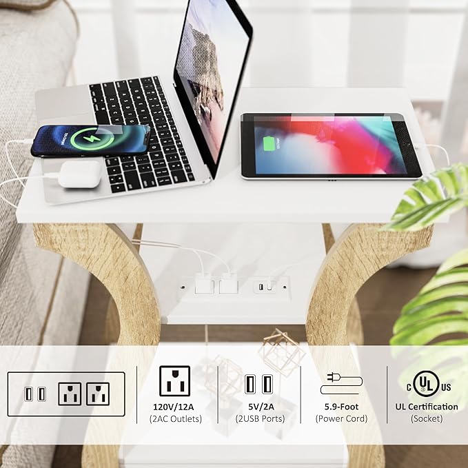 End Table Set of 2 with Charging Station, Side Table with USB Ports and Outlets - Image 5