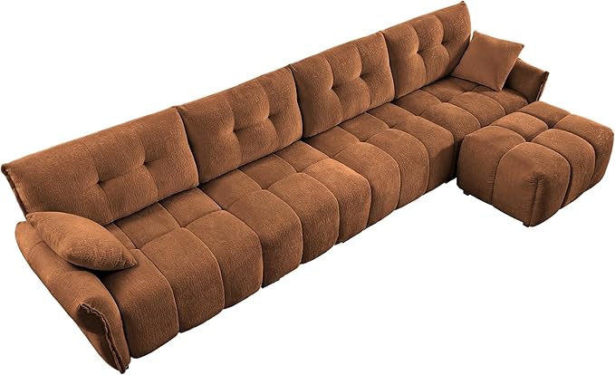 Modern Chenille Fabric 4-Seat Sofa w/Ottoman+2 Pillows, Premium Upholstery - Image 6