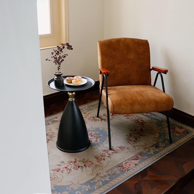 Small Round Black Side Table for Small Spaces, Pedestal Modern Couch End Tables - Image 8
