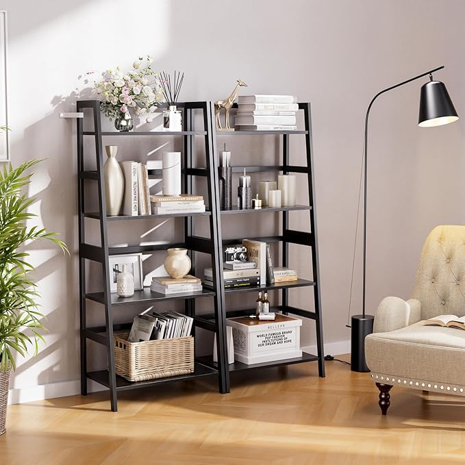 HITNET Ladder Shelf Black, 4-Tier Bookshelf, Freestanding Bathroom Storage Rack - Image 8