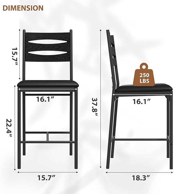 GarveeHome Bar Stools Set of 2, Wooden Barstools, Faux Leather Upholstered Bar - Image 2