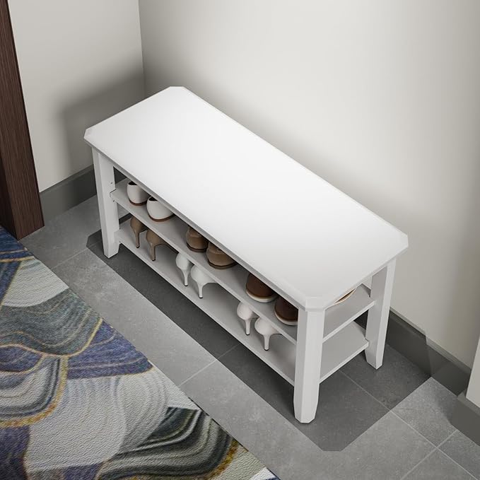 Wood Shoe Rack Bench for Entryway, 2 Tier Shoe Rack for Front Door Entrance - Image 7