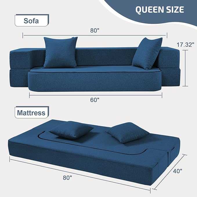 2-in-1 Folding Sofa Bed with Pillows - Image 2