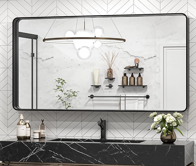 TokeShimi 48 x 24 Inch Wall Mirror Black Bathroom Vanity Mirror by RefinedBathroomAccessories