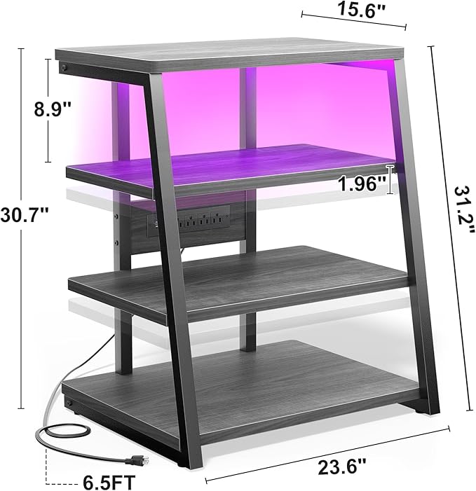 AV Media Stand with Outlets, Media Console with LED Lights, Stereo Racks and - Image 3