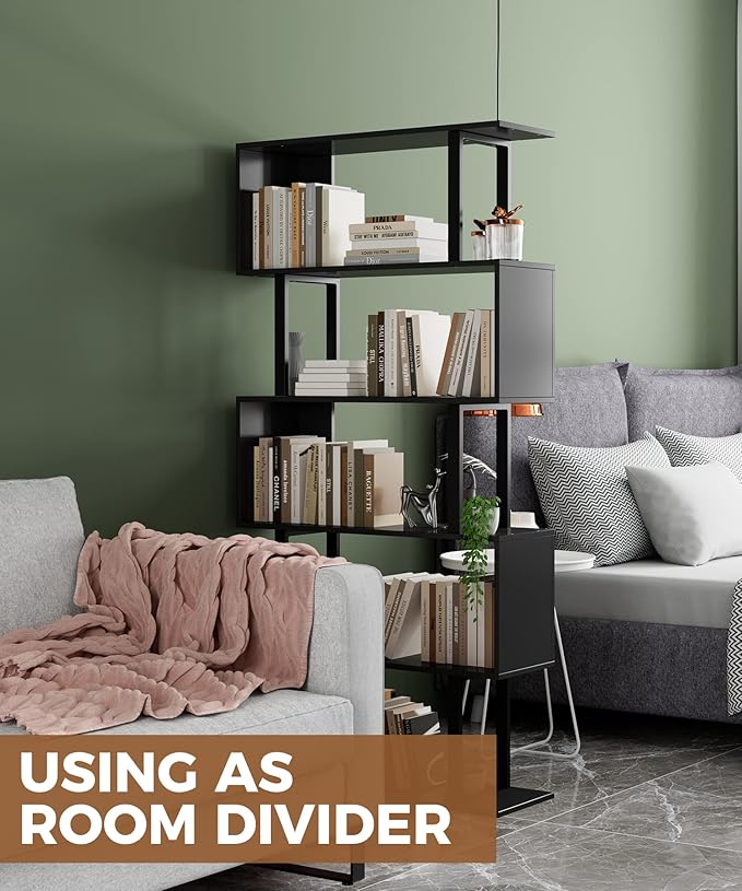 Gadroad 5-Tier Geometric Bookcase, S Shaped Bookshelf, Wood Decorative Storage - Image 5